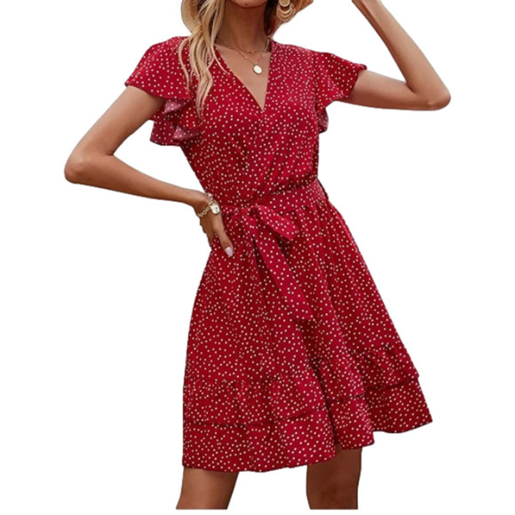 NWT Red & White Polka Dot High Waist Dress - Picture 1 of 6